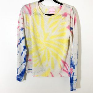 Crush tie dye yellow pink cashmere pullover sweater XS
